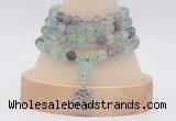 GMN5810 Hand-knotted 6mm matter fluorite 108 beads mala necklaces with charm