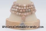 GMN5811 Hand-knotted 6mm matter sunstone 108 beads mala necklaces with charm