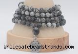 GMN5813 Hand-knotted 6mm matter black water jasper 108 beads mala necklaces with charm