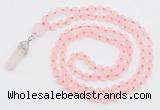 GMN5900 Hand-knotted 6mm matte rose quartz 108 beads mala necklaces with pendant