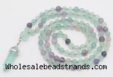 GMN5903 Hand-knotted 6mm matte fluorite 108 beads mala necklaces with pendant