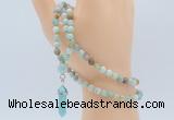 GMN5910 Hand-knotted 6mm matte amazonite 108 beads mala necklaces with pendant