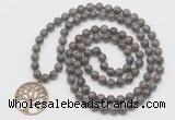 GMN6033 Knotted 8mm, 10mm rainbow labradorite 108 beads mala necklace with charm