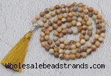 GMN607 Hand-knotted 8mm, 10mm picture jasper 108 beads mala necklaces with tassel