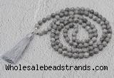 GMN608 Hand-knotted 8mm, 10mm grey picture jasper 108 beads mala necklaces with tassel