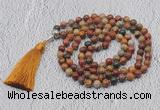 GMN609 Hand-knotted 8mm, 10mm picasso jasper 108 beads mala necklaces with tassel