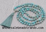 GMN611 Hand-knotted 8mm, 10mm sea sediment jasper 108 beads mala necklaces with tassel