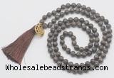 GMN6233 Knotted 8mm, 10mm rainbow labradorite 108 beads mala necklace with tassel & charm