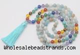 GMN6239 Knotted 7 Chakra 8mm, 10mm amazonite 108 beads mala necklace with tassel