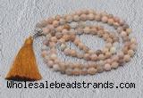 GMN629 Hand-knotted 8mm, 10mm sunstone 108 beads mala necklaces with tassel