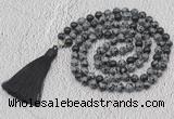 GMN640 Hand-knotted 8mm, 10mm snowflake obsidian 108 beads mala necklaces with tassel