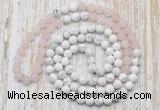 GMN6403 Hand-knotted 8mm, 10mm rose quartz & white howlite 108 beads mala necklaces