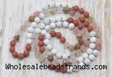 GMN6405 Hand-knotted 8mm, 10mm white howlite, cherry quartz & red jasper 108 beads mala necklaces