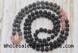 GMN6417 Hand-knotted 8mm, 10mm matte black agate, black labradorite & rose quartz 108 beads mala necklaces