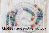 GMN6419 Hand-knotted 7 Chakra 8mm, 10mm white jade 108 beads mala necklaces