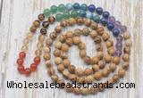 GMN6425 Hand-knotted 7 Chakra 8mm, 10mm picture jasper 108 beads mala necklaces