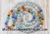 GMN6439 Hand-knotted 7 Chakra 8mm, 10mm amazonite 108 beads mala necklaces