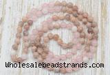 GMN6455 Hand-knotted 8mm, 10mm sunstone, rose quartz & white jade 108 beads mala necklaces