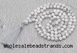 GMN656 Hand-knotted 8mm, 10mm white howlite 108 beads mala necklaces with tassel