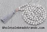 GMN657 Hand-knotted 8mm, 10mm white howlite 108 beads mala necklaces with tassel