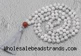 GMN658 Hand-knotted 8mm, 10mm white howlite 108 beads mala necklaces with tassel