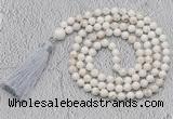 GMN660 Hand-knotted 8mm, 10mm white howlite 108 beads mala necklaces with tassel