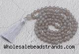 GMN664 Hand-knotted 8mm, 10mm grey agate 108 beads mala necklaces with tassel