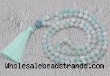 GMN671 Hand-knotted 8mm, 10mm sea blue banded agate 108 beads mala necklaces with tassel