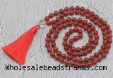 GMN680 Hand-knotted 8mm, 10mm red agate 108 beads mala necklaces with tassel