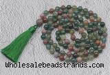 GMN691 Hand-knotted 8mm, 10mm Indian agate 108 beads mala necklaces with tassel