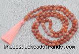 GMN694 Hand-knotted 8mm, 10mm fire agate 108 beads mala necklaces with tassel