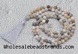 GMN698 Hand-knotted 8mm, 10mm bamboo leaf agate 108 beads mala necklaces with tassel