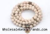 GMN7010 8mm white fossil jasper 108 mala beads wrap bracelet necklace