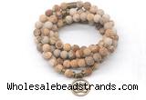 GMN7017 8mm matte picture jasper 108 mala beads wrap bracelet necklace