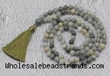 GMN705 Hand-knotted 8mm, 10mm seaweed quartz 108 beads mala necklaces with tassel