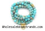 GMN7055 8mm blue sea sediment jasper 108 mala beads wrap bracelet necklaces