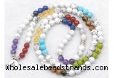 GMN7077 7 Chakra 8mm white howlite 108 mala beads wrap bracelet necklaces