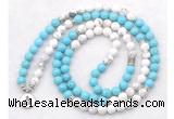 GMN7084 Chakra 8mm white & blue howlite 108 mala beads wrap bracelet necklaces