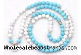 GMN7085 Chakra 8mm white & blue howlite 108 mala beads wrap bracelet necklaces