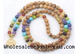 GMN7094 7 Chakra 8mm picture jasper 108 mala beads wrap bracelet necklaces