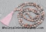 GMN710 Hand-knotted 8mm, 10mm pink zebra jasper 108 beads mala necklaces with tassel