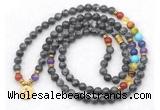 GMN7106 7 Chakra 8mm black labradorite 108 mala beads wrap bracelet necklaces