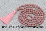 GMN711 Hand-knotted 8mm, 10mm pink fossil jasper 108 beads mala necklaces with tassel