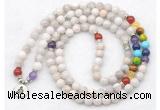 GMN7118 7 Chakra 8mm white crazy lace agate 108 mala beads wrap bracelet necklaces