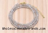 GMN7201 4mm faceted round tiny grey agate beaded necklace jewelry