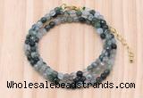 GMN7203 4mm faceted round tiny moss agate beaded necklace jewelry