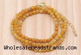 GMN7209 4mm faceted round tiny yellow jade beaded necklace jewelry