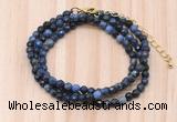 GMN7218 4mm faceted round tiny dumortierite beaded necklace jewelry