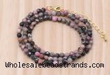 GMN7219 4mm faceted round tiny rhodonite beaded necklace jewelry