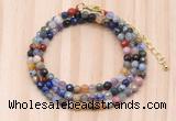 GMN7220 4mm faceted round tiny mixed gemstone beaded necklace jewelry